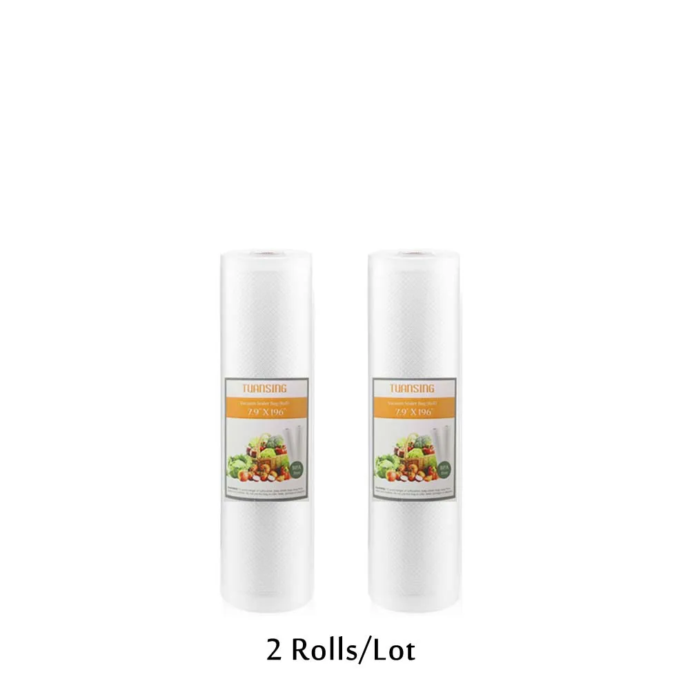 2rolls 20cmX500cm TUANSING 2 рулона/комплект Еда вакуумные упаковочные пакеты для вакуумного упаковщика вакуумные пакеты для хранения из полиамида Еда длительного сохранения свежести 12/15/20/25/28 см* 500 см - Цвет: 2rolls 20cmX500cm