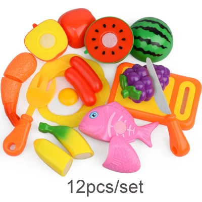 12pcs set DIY ролевые игры кухонные игрушки набор фруктов резка торт на день рождения еда игрушки миниатюрные образовательные Классические игрушки для детей подарок - Цвет: 12pcs set