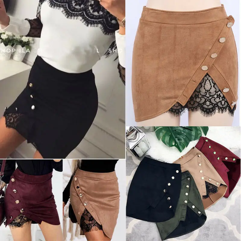 Сексуальные женские юбки с высокой талией замшевые мини-юбки со шнуровкой и