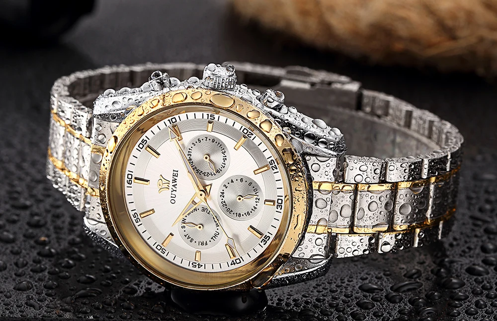 Мужские наручные часы OUYAWEI классические с 6 стрелками и отображением даты