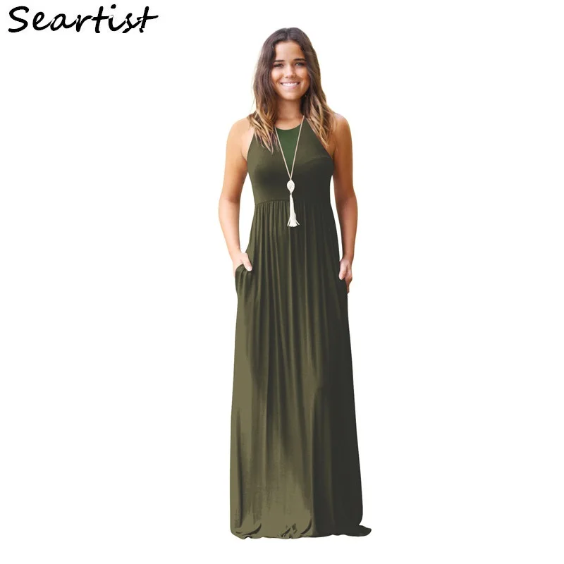 

Seartist Mother Summer Beach Dress Mom Bohemian Sleeveless Long Dress Women Plain Party Dress Women Dresses 2022 New Arrival 40