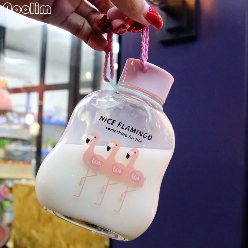 Супер милый Фламинго шаблон стеклянная бутылка для воды с поясом герметичная