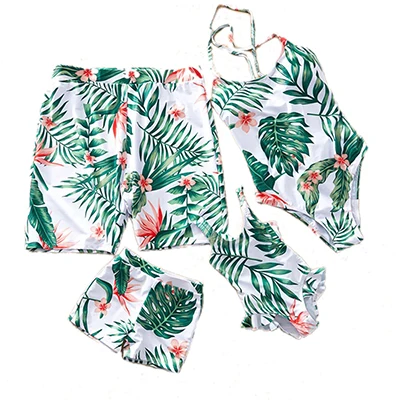 green Одинаковые купальники для всей семьи; купальник для мамы и дочки; купальники бикини для мамы и дочки; Семейный комплект для папы, мамы, дочки и сына - Цвет: green