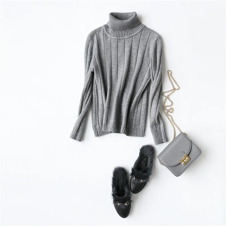 

2020 autumn winter high quality thick sweater with high collar solid color pullover sweater bottoming shirt lady