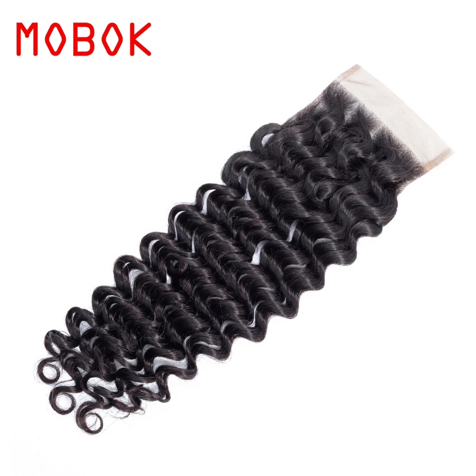 MOBOK Deep Wave Brazilian Human Hair 4*4 Lace Closure Free/Middle/Three Part Non-Remy Natural Color Free Shipping | Шиньоны и парики
