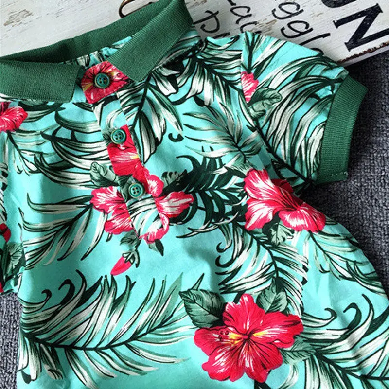 2pcs Toddler Kids Baby Boy Fashion Sets Flower Shirt + White Short Pants Outfits Cotton Summer Clothing Set | Детская одежда и