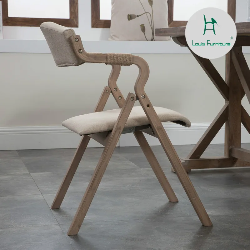 

Louis Fashion Dining Chairs Koo Wood Modern Minimalist Retro Homestay Folding Cloth Home Backrest Restaurant Study Leisure