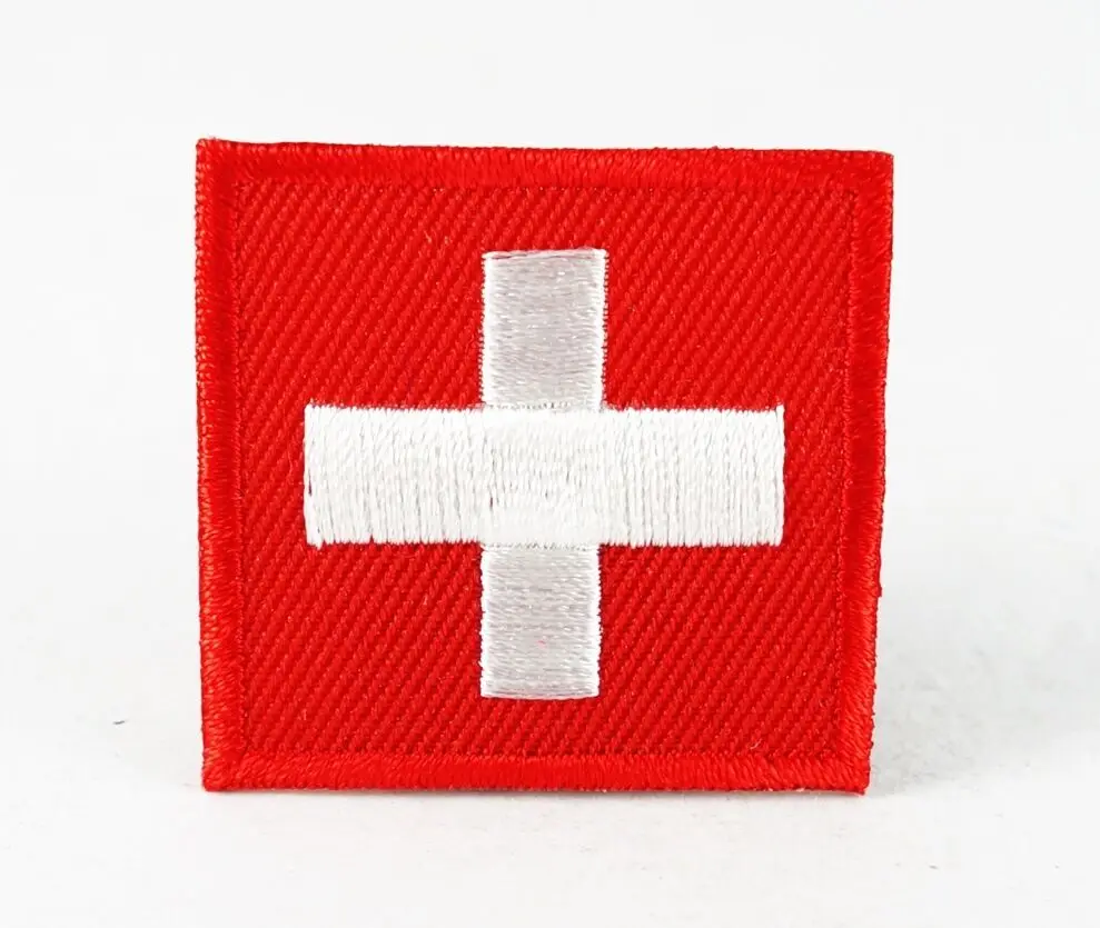 

Custom Embroidered patches Swiss Switzerland National Country Flag Medium Iron sew On patch can be customized with your design