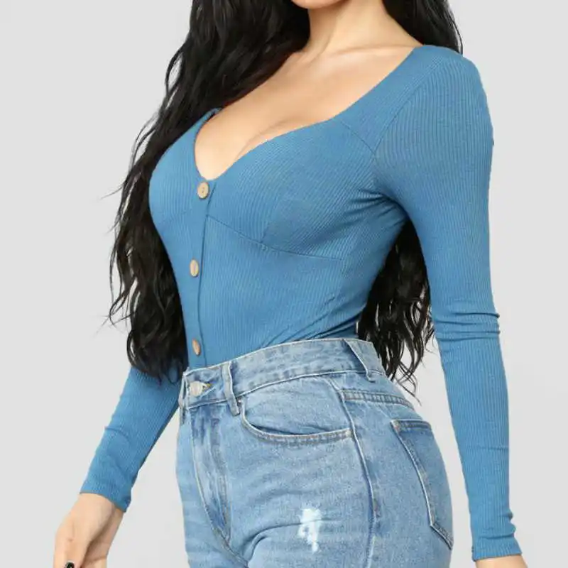 Облегающее сексуальное боди с длинным рукавом круглым вырезом Осеннее