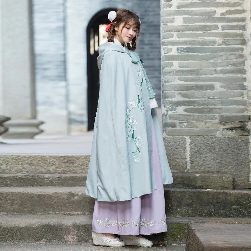 Женская накидка с капюшоном пальто вышитыми цветами Hanfu плащ верхняя одежда