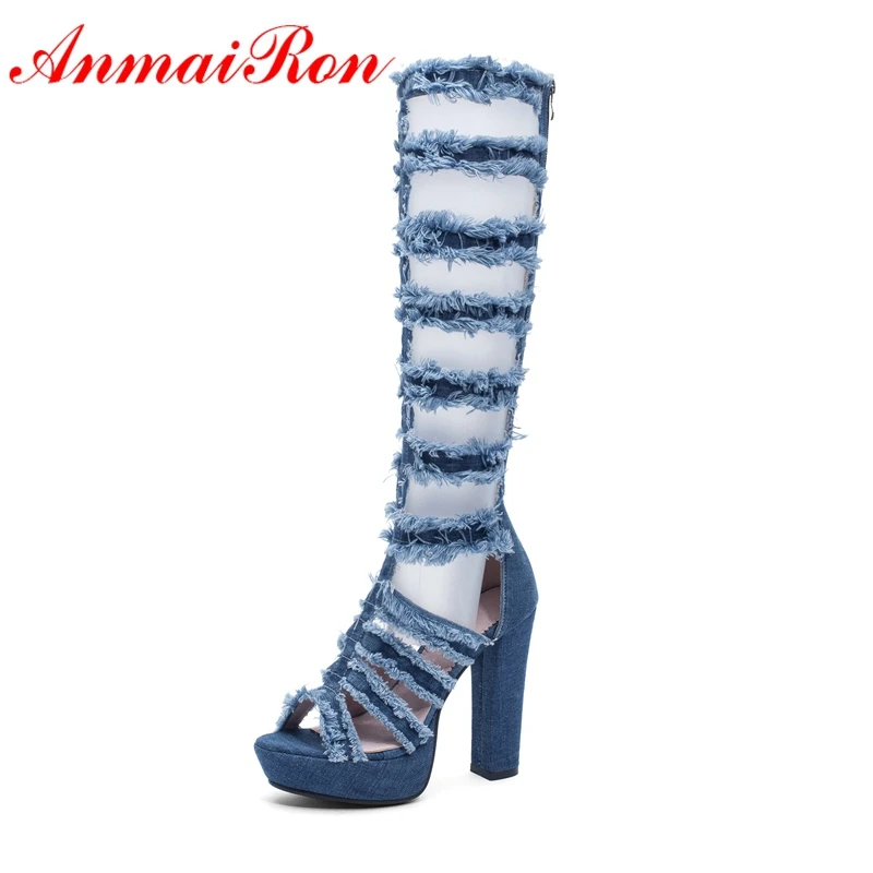 

ANMAIRON Women Fashion High Heel Platform Gladiator Women Sandals Summer 2019 Hing Heel Casual Solid Shoes Size 34-43 LY1579