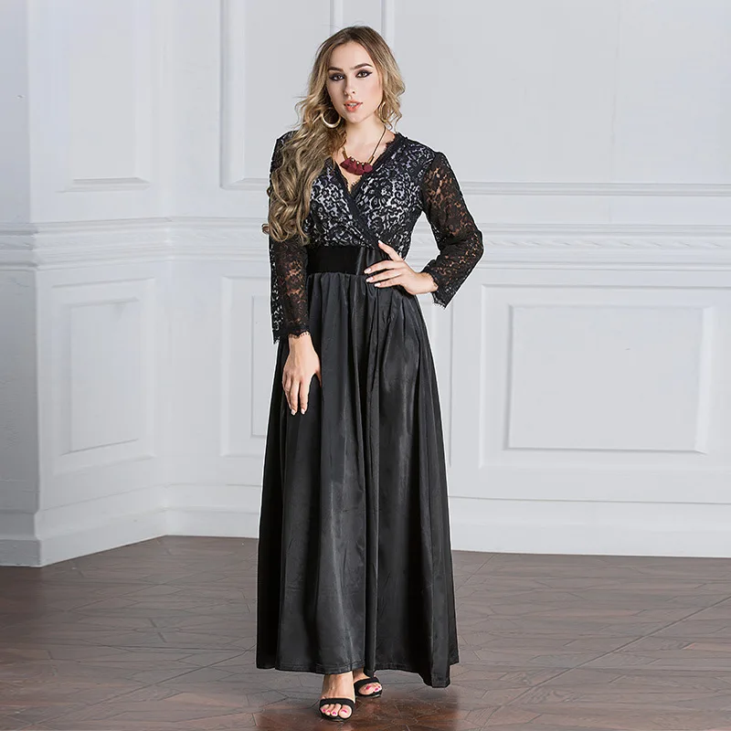 Большие размеры s сексуальное кружевное спереди цветочное вышитое макси платье