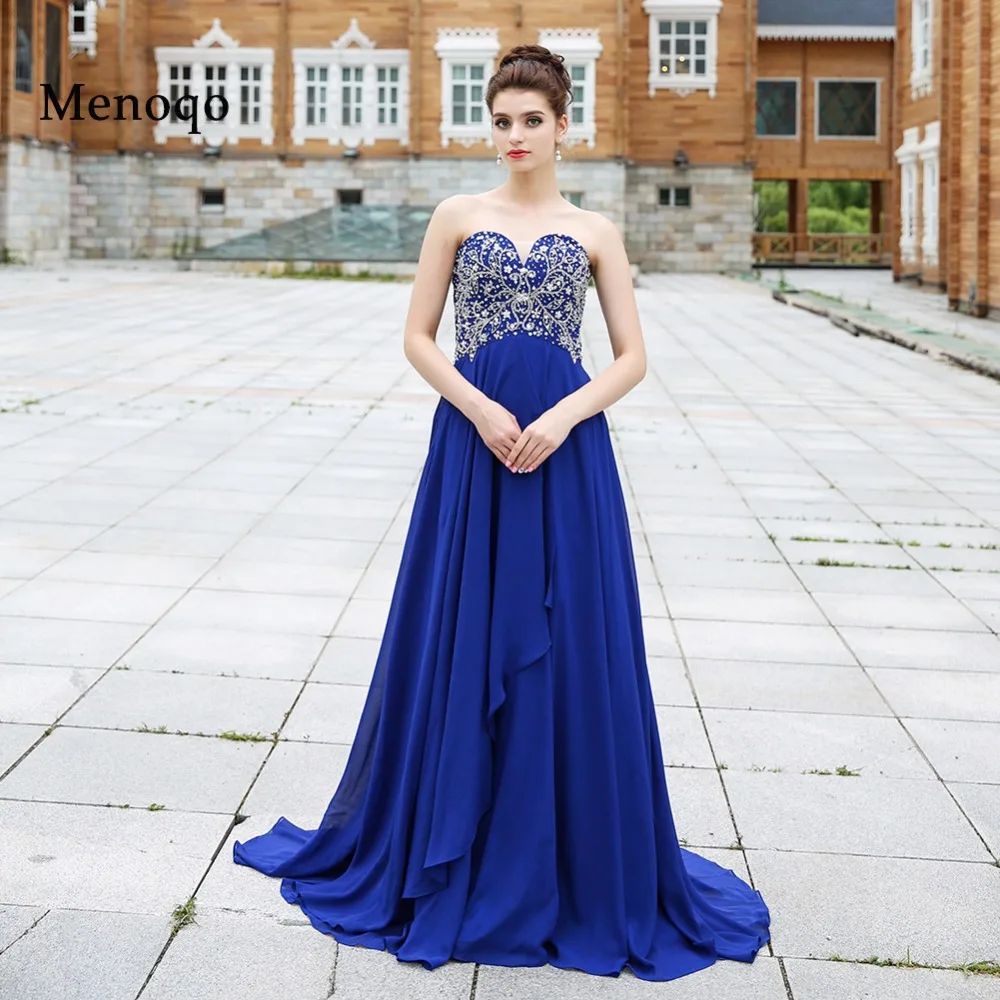 Vestido de festa вечерние платья вышитая ткань с синим бисером шифон женские свадебные