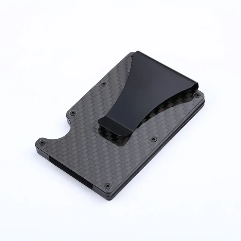 

BISI GORO Metal Mini Money Clip Brand 2021 Fashion Carbon Fiber Black Silver Credit Card ID Holder With RFID Anti-chief Wallet