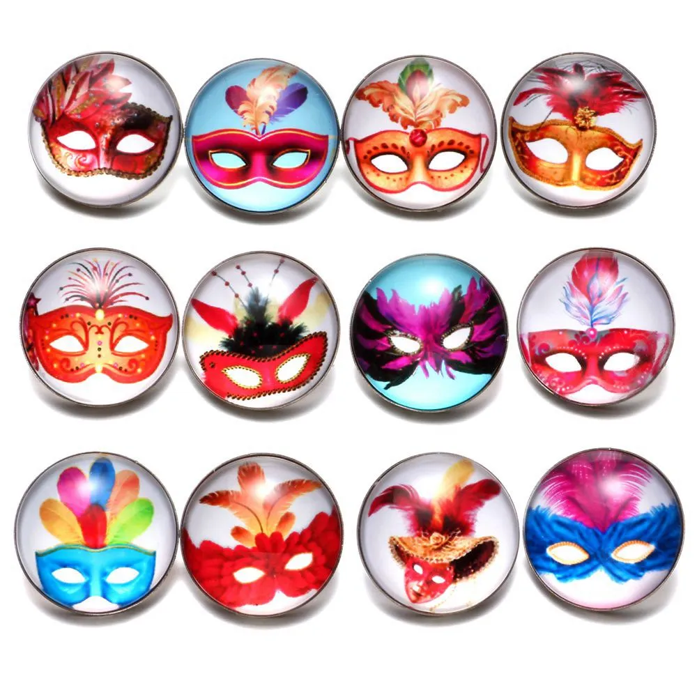 12 шт./лот венецианские маски тема 18 мм Стекло кнопки Талисманы для щелкает