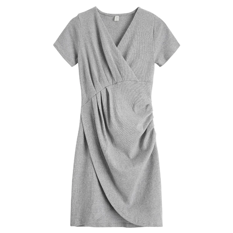 Trytree летнее повседневное однотонное платье женское эластичное с v образным