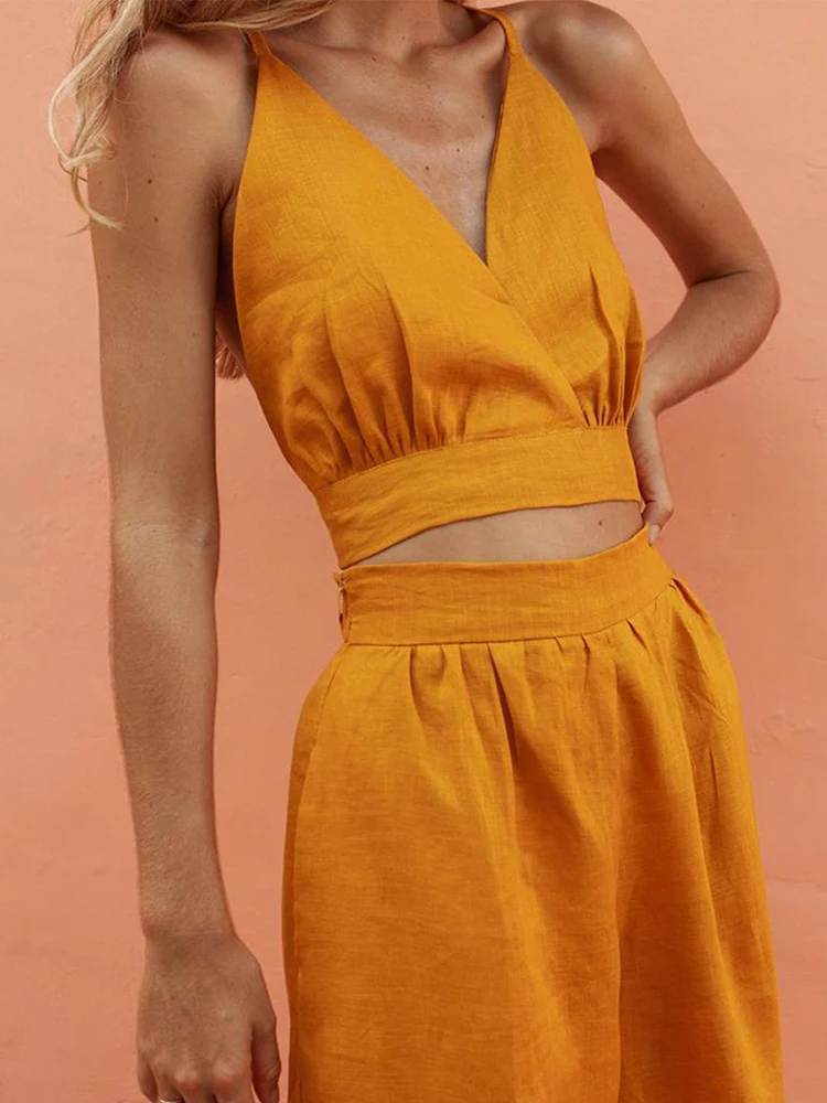 Женский летний комплект из двух предметов топ с бантом и длинные штаны