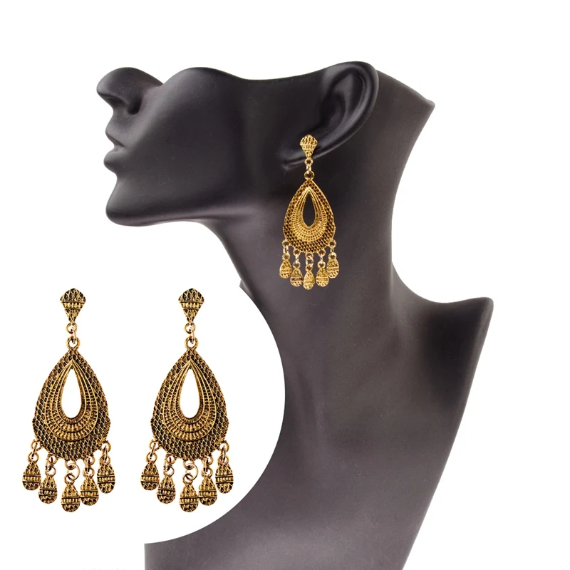 DOUVEI золотые индийские Jhumka Jhumki висячие серьги для женщин в стиле бохо винтажные