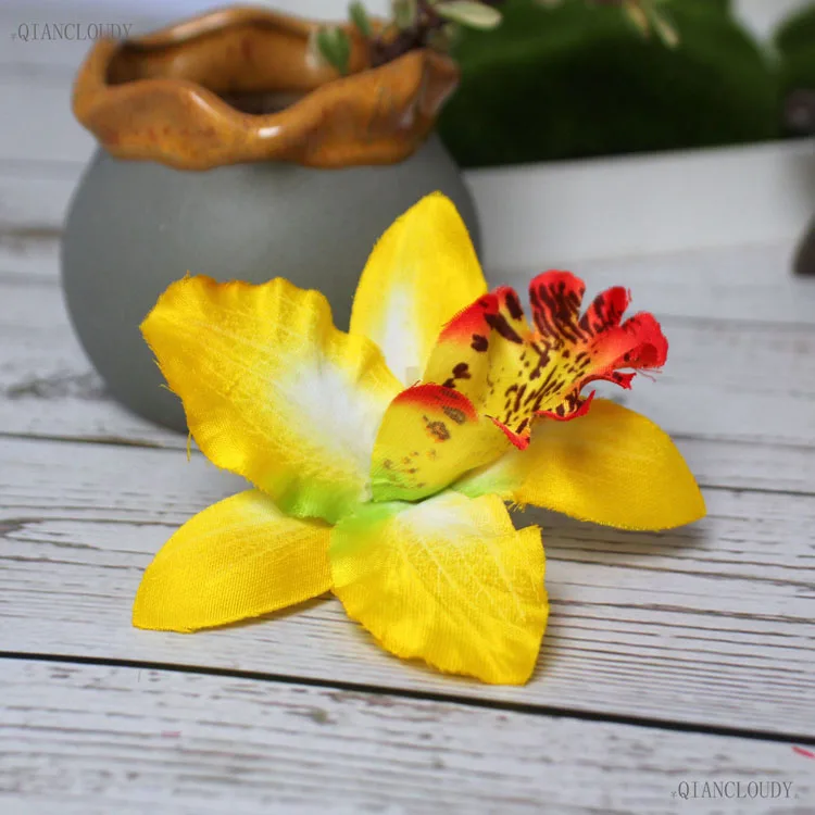 Yellow 30 комплектов/партия, красный, светло-розовые, белые Искусственные тайского Орхидеи Шелковые головки цветов Набор «сделай сам» для Свадебная заколка для волос Украшенные цветочной A91 - Цвет: Yellow