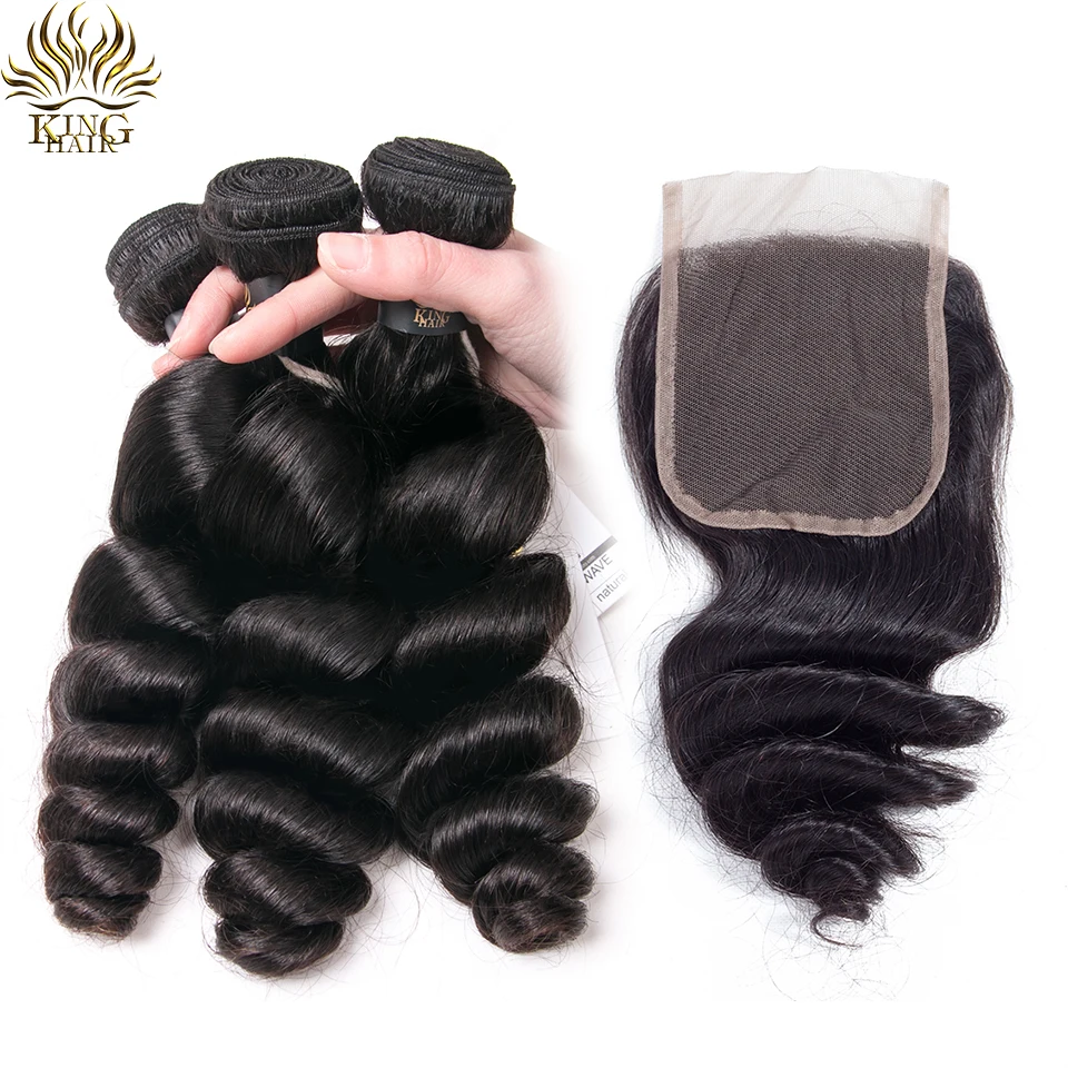 King волосы бразильские Ткань Связки с закрытием человеческих волос 3 свободные