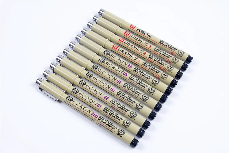 Sakura 9 шт./компл. Графический тонкие ручки иглы чертежная ручка Lot 005 01 02 03 04 05 08 кисть для рисования