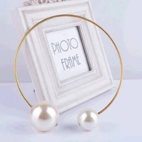 double big simulated pearl adjustable golden opening hoop choker punk necklace for women