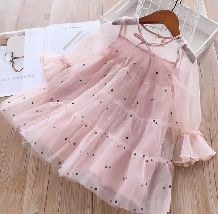 Girl Tulle Lace Party Dress Princess Dots Baby Kids Clothing Children Spring long sleeve dress baby clothes | Детская одежда и