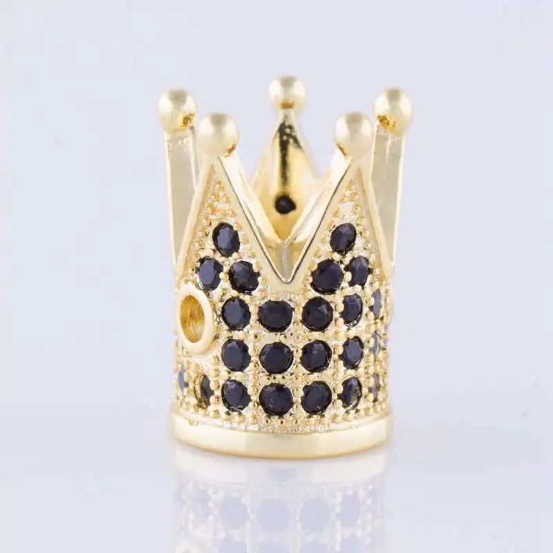 

Crown Beads Wholesale 10pcs /lot High Quality Copper Metal Micro Pave Clear / Black CZ Rhinestone Beads DIY Men Beaded Bracelets