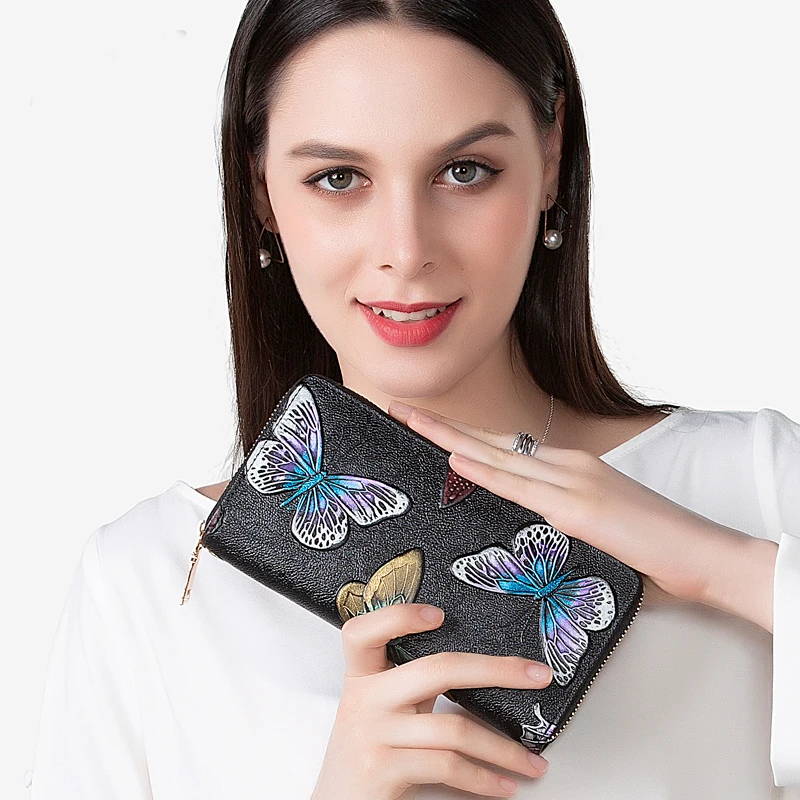 Женский кошелек из натуральной кожи с объемными розами роскошные дизайнерские