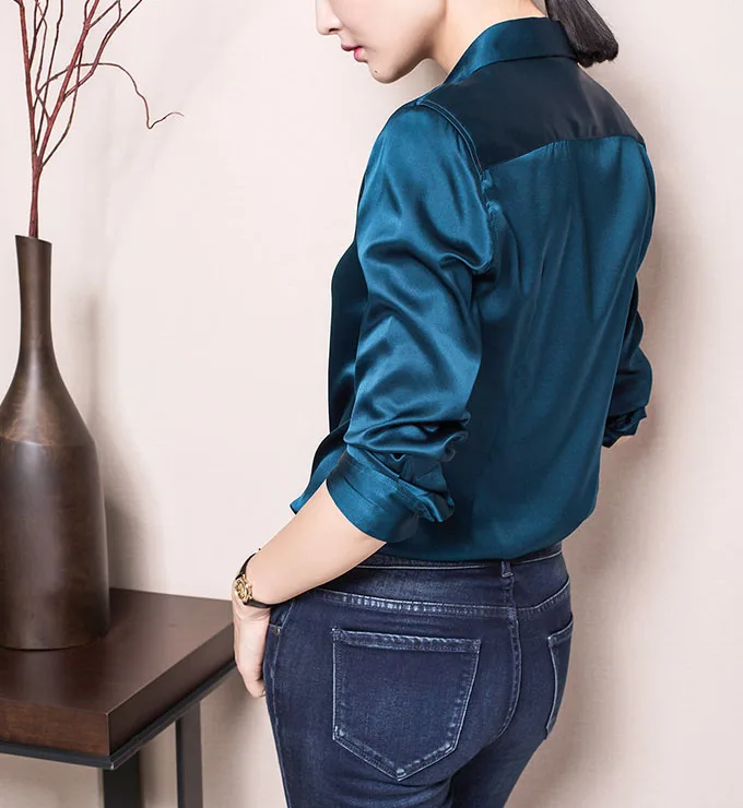 Женская атласная блузка с длинным рукавом и отложным воротником|silk satin blouse|satin silk