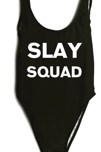 Bathing Suit Girl Sexy Backless SLAY SQUAD Swimwear One Piece Bodysuit High Cut Swimsuit Style Jumpsuit Rompers Beachwear Custom | Женская