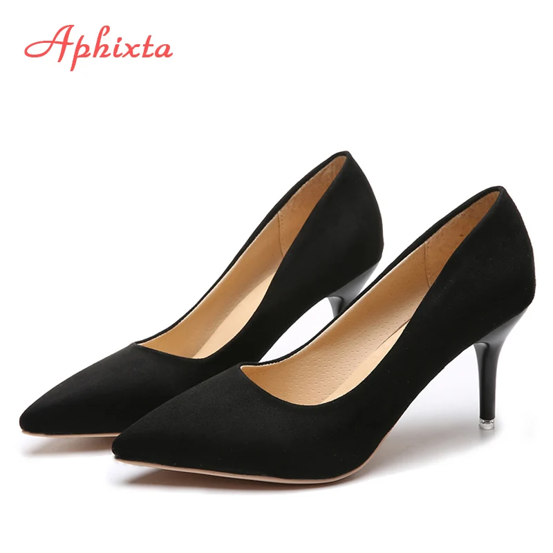 Black Aphixta/; леопардовая обувь; женские туфли-лодочки на каблуке; свадебные туфли телесного цвета на высоком тонком каблуке 8 см; вечерние женские туфли; классические туфли-лодочки; большой размер 44 - Цвет: Black