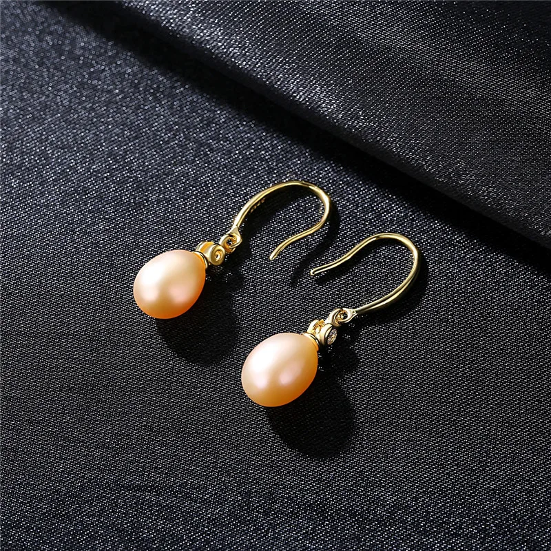 Женские серьги-подвески из серебра 3 цвета с натуральным пресноводным жемчугом