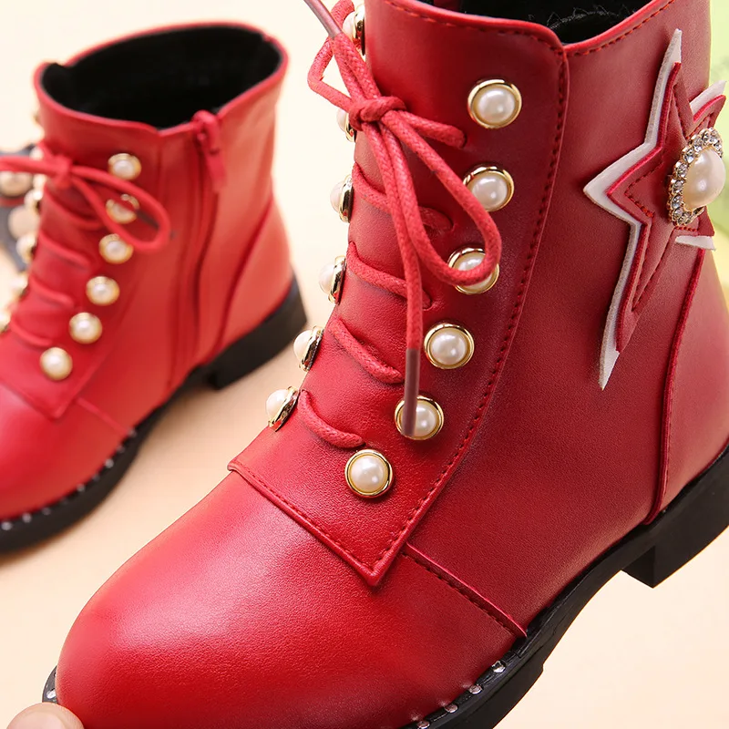 Обувь для девочек сапоги Мода 2017 г. печать детей ботинки из искусственной кожи