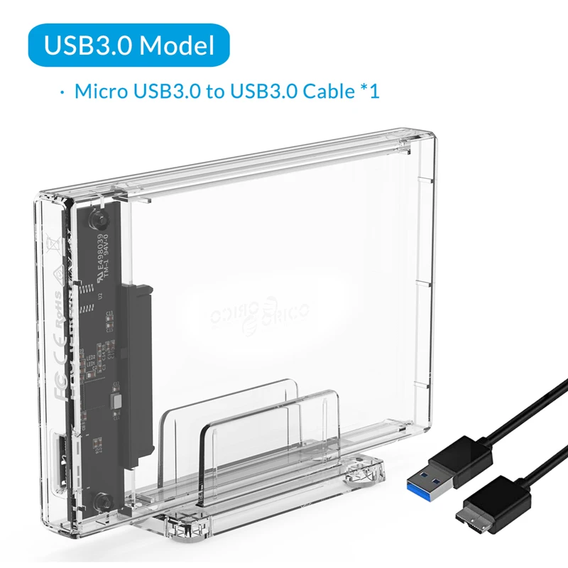 USB3.0 Model ORICO 2,5 дюйма прозрачный корпус для жесткого диска с подставкой USB 3,0 кабель HDD чехол USB C чехол для жесткого диска поддержка 10 Гбит/с UASP - Цвет: USB3.0 Model