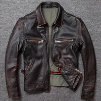 free shipping sales brand new men cowhide coat natural quality thick mens genuine leather jacket vintage style leather clothes