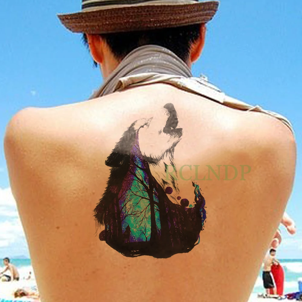 Водонепроницаемая Временная тату наклейка с волком ворчьим лесом поддельные