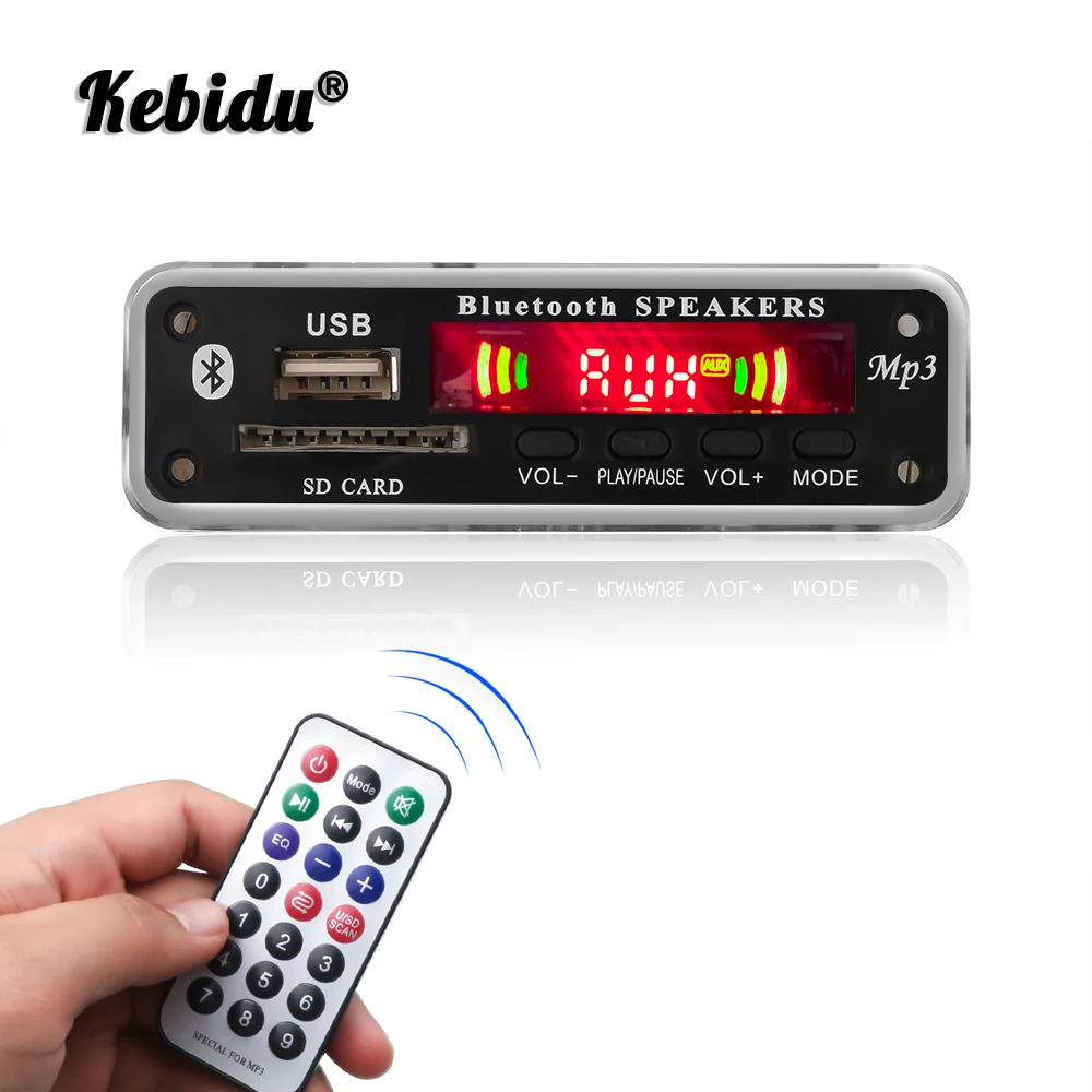 

Kebidu DC 5V 12V Automobile Car Bluetooth MP3 WMA FM AUX Decoder Board Plate Audio Module SD Card USB Radio Car MP3 Speaker