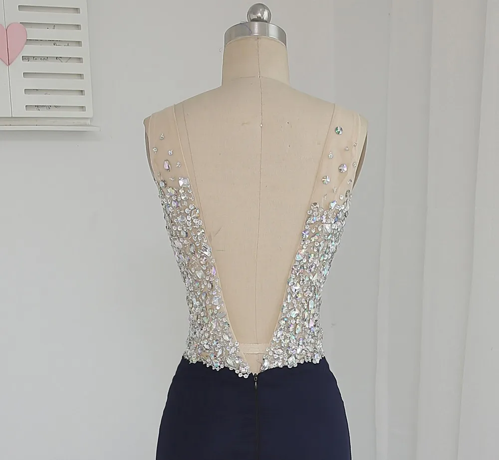 

Black Prom Dresses A-line Deep V-neck Beaded Crystals Long Backless Sexy Prom Gown Evening Dresses Evening Gown