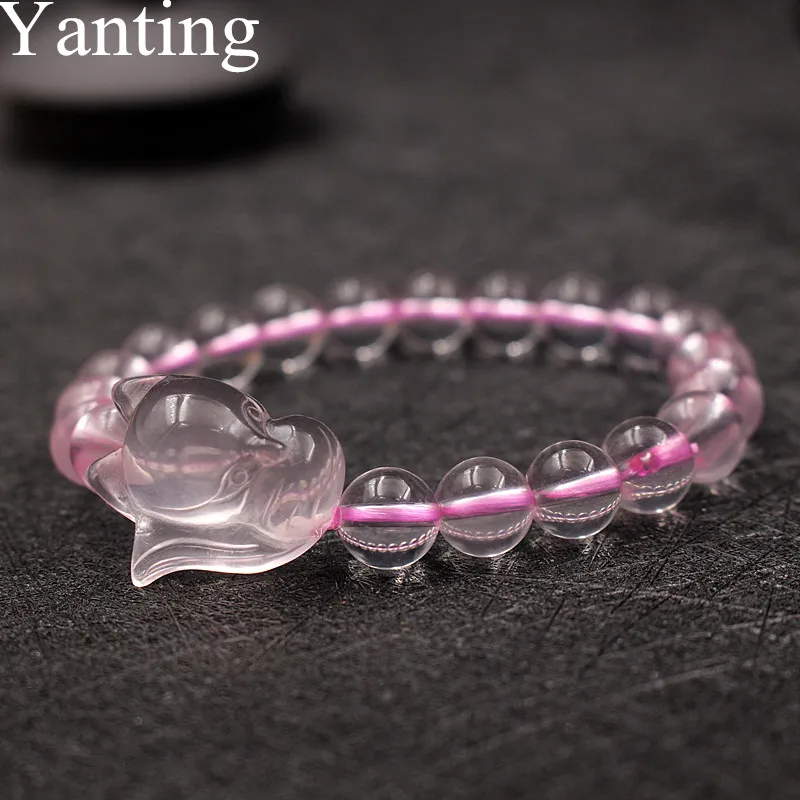 Yanting Pink Crystal Fox Bracelets For Women Romantic Sweet Gifts Girls Female Bracelet Jewelry Natural Stone 003 | Украшения и