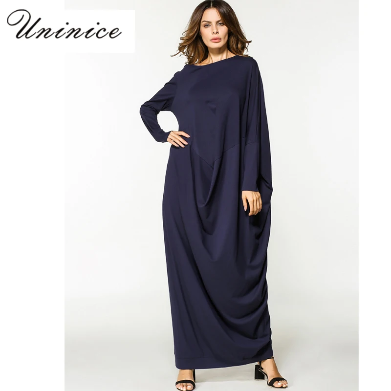 Мусульманское абайя Макси платье с длинным рукавом хлопок Халат Свободный стиль