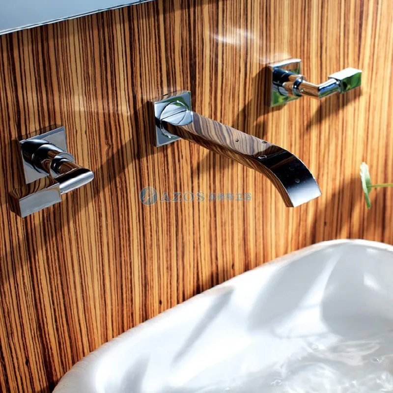 

Contemporary Brass Bathroom Sink Faucet (Wall Mount) Hot and Cold Water Mixer Basin Tap Silver Color MPAZ006B