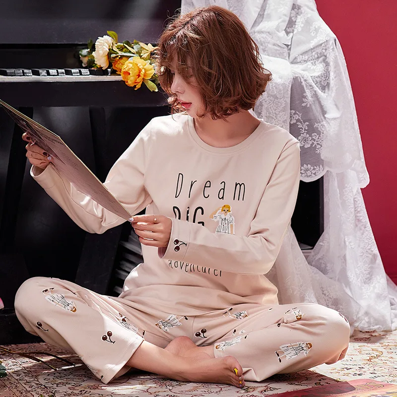 Новинка осени 2018 женские пижамы из чистого хлопка широкие брюки с длинным