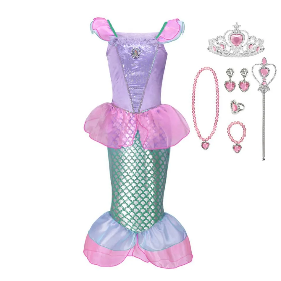 Dress A Set 03 MUABABY костюм Ариэль для девочек; нарядное платье принцессы Русалочки; детская летняя пляжная одежда; одежда для дня рождения - Цвет: Dress A Set 03