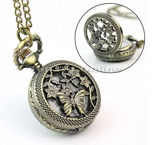 Новые карманные часы Женское Ожерелье бабочки с отверстиями цветы ювелирные