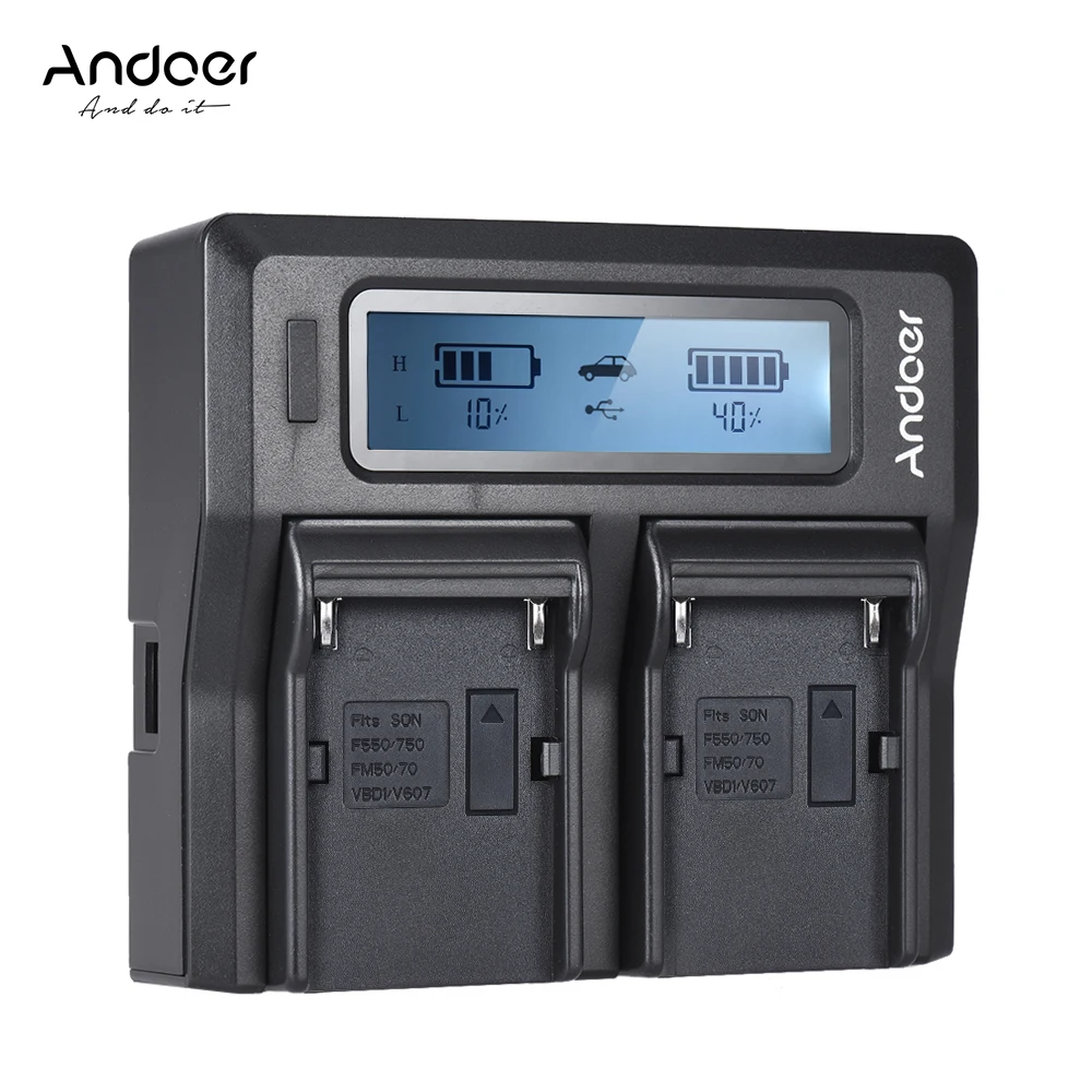 Andoer NP F970 Двухканальное зарядное устройство для аккумулятора цифровой камеры с ЖК