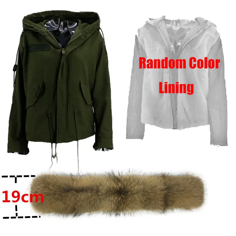 Random Color 19cm Толстовки с капюшоном из натурального меха, модная Женская Роскошная куртка с большим воротником из меха енота, пальто с капюшоном, новинка, теплые парки, зимние куртки - Цвет: Random Color 19cm