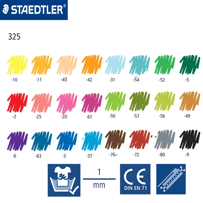 STAEDTLER 325 WP 24 цвета, набор акварельных ручек, Моющийся Маркер для рисования, для студентов, детей, безопасность, защита окружающей среды, Marekrs