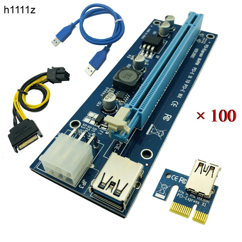 100 шт. синий PCI E Райзер 006C Экспресс 1X 4x 8x 16x удлинитель USB 3 0 адаптер карта SATA 15pin для