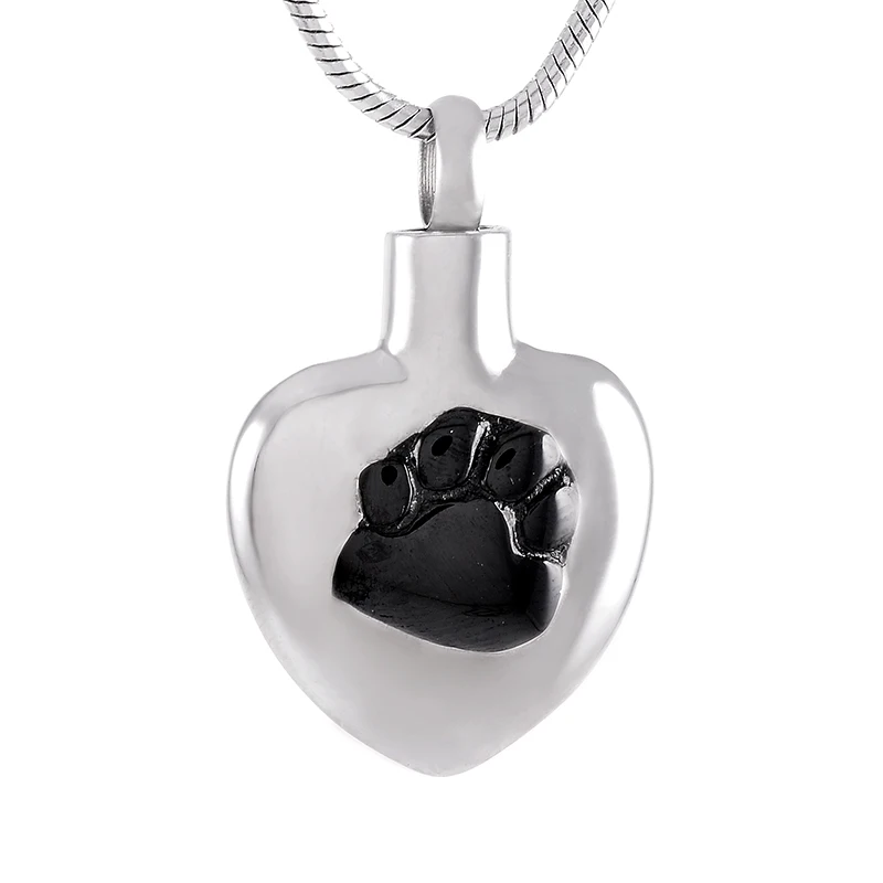 

IJD9522 Stainless Steel Pet Dog Paw Print Commemorative Heart-Shaped for Ashes Urn Box Pendant Necklace Souvenir Jewelry
